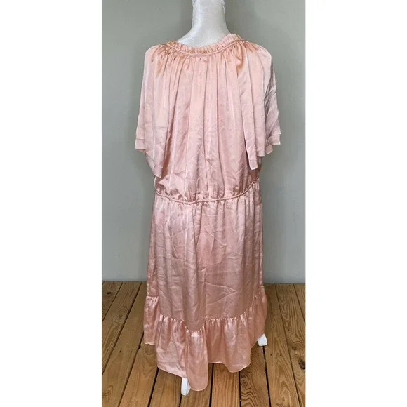 NWT $49.99 DownEast Tiered Midi Dress XXL Soft Satin Ruffle Trim Short Sleeve - Picture 2 of 8
